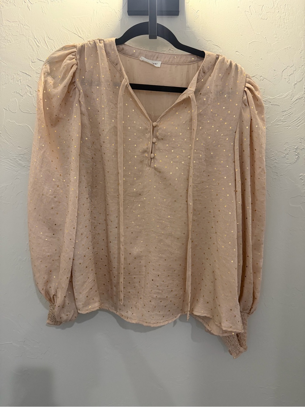 Blu Pepper Blush Pink Metallic Dot Puff-Sleeve Blouse